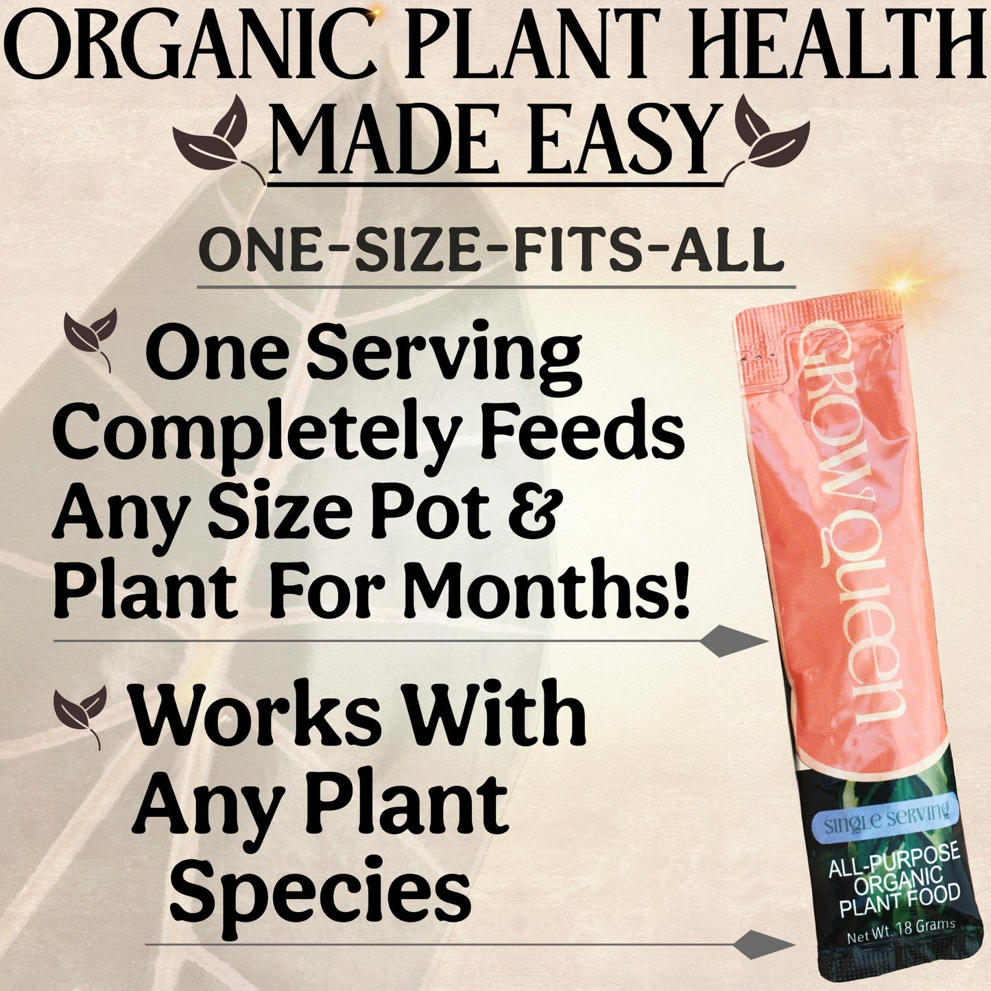 Grow Queen All-in-One Complete Organic Plant Food, Indoor Plant Food for Houseplants, Organic Fertilizer for Vegetable Gardens, 7 Formulated Single Servings Feeds 14 gal Fast and Slow Release