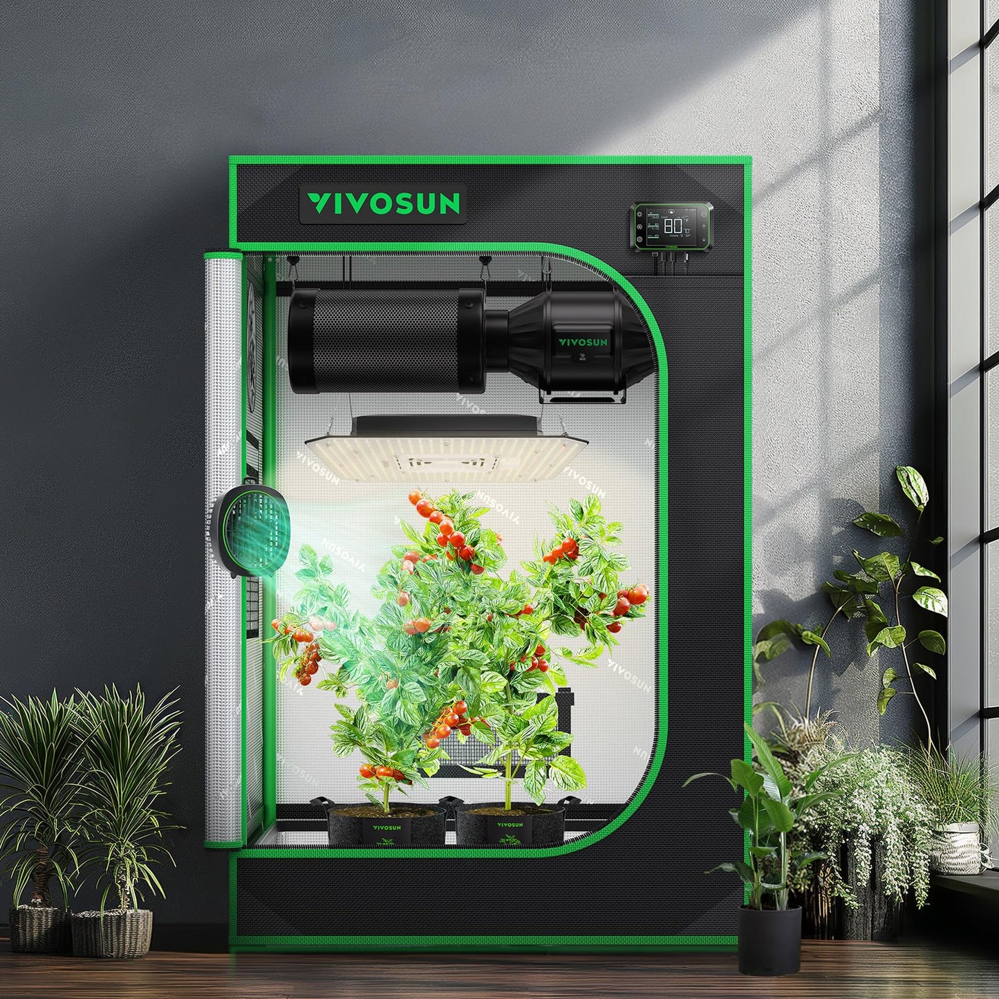 VIVOSUN S223 2x2 Grow Tent, 24"x24"x36" High Reflective Mylar with Observation Window and Floor Tray for Hydroponics Indoor Plant for VS1000