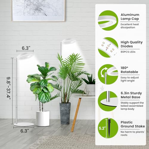 Kullsinss Grow Lights for Indoor Plants Full Spectrum, 80 LEDs Plant Light for Indoor Growing with 2 Mounting Options, 6H 12H 16H Timer, 3 Spectrum Modes, 37.4 in Height Adjustable Desk Grow Lamp