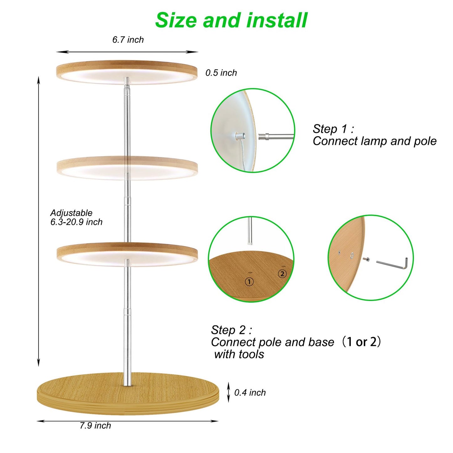 yadoker Plant Grow Light for Indoor Plant,Bamboo Mini LED Grow Light Garden,Height Adjustable,Automatic Timer with 8/12/16 Hours