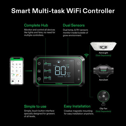 VIVOSUN Smart Air Filtration PRO T4 Kit 4", AeroZesh T4 Inline Duct Fan w/GrowHub E42A Temp. Humidity WiFi-Controller, Carbon Filter & Ducting, Cooling & Ventilation System for Grow Tent, Hydroponics