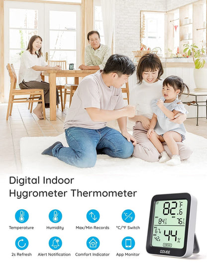 Govee Hygrometer Thermometer H5075, Bluetooth Indoor Room Temperature Monitor Thermometer with Remote App Control, Notification Alerts, 2 Years Data Storage Export(Only Supports 164ft Bluetooth Range)