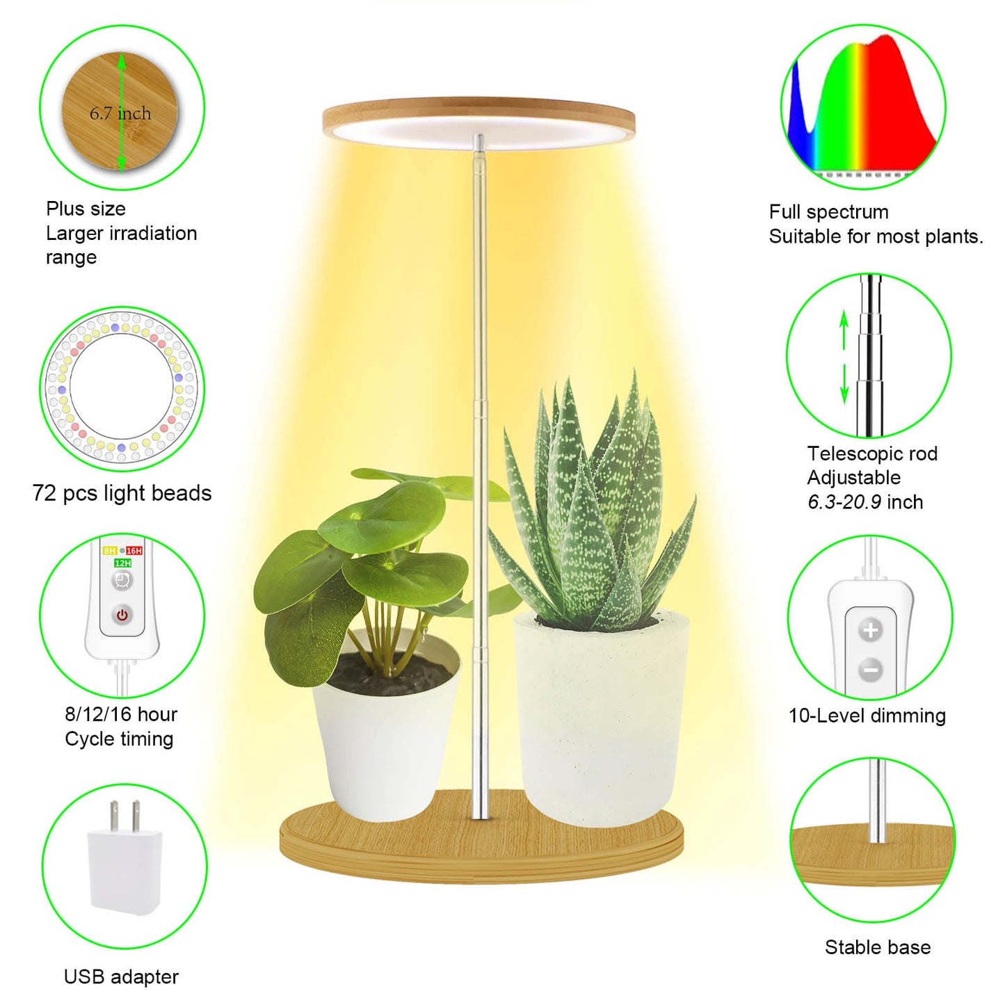 yadoker Plant Grow Light for Indoor Plant,Bamboo Mini LED Grow Light Garden,Height Adjustable,Automatic Timer with 8/12/16 Hours