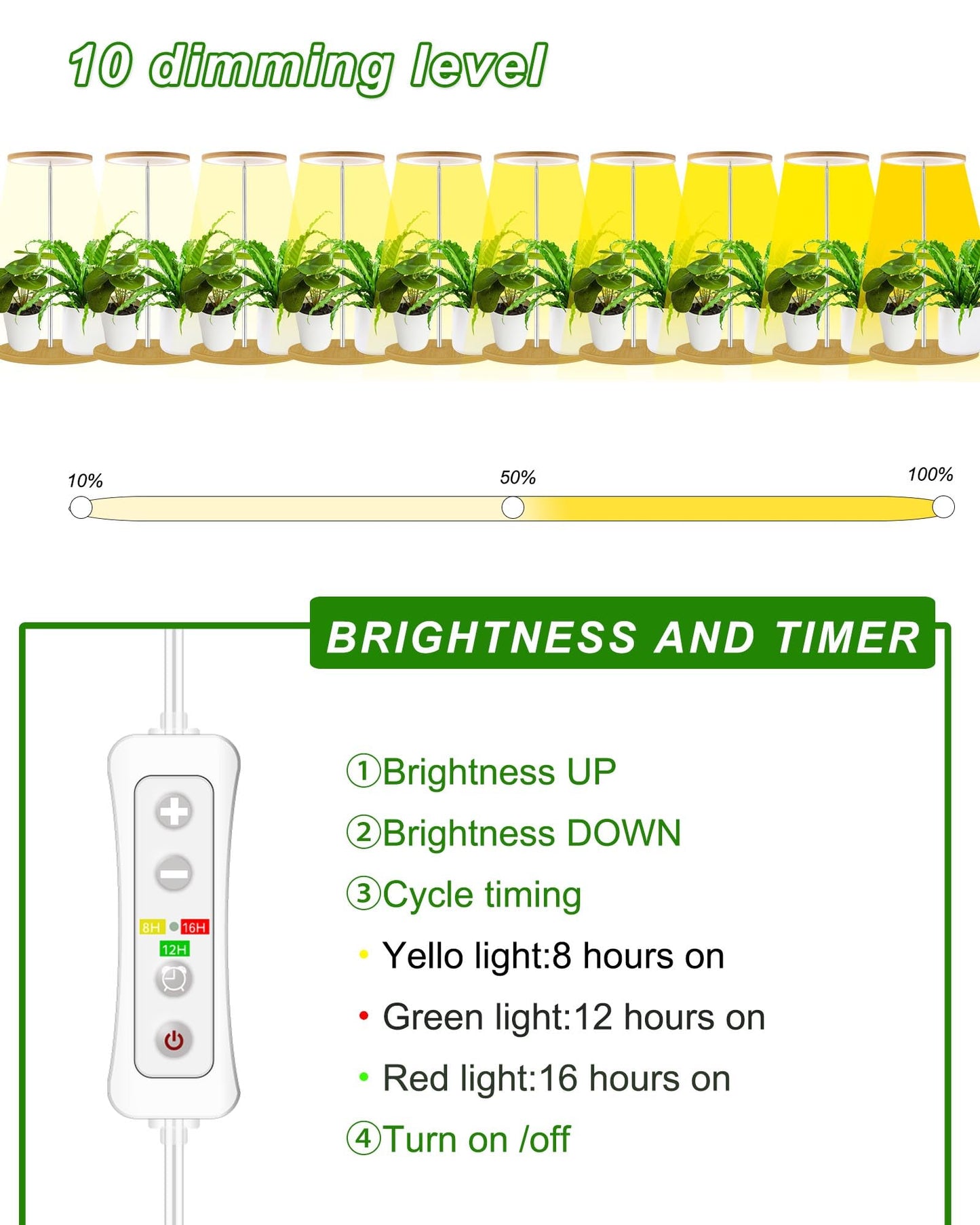 yadoker Plant Grow Light for Indoor Plant,Bamboo Mini LED Grow Light Garden,Height Adjustable,Automatic Timer with 8/12/16 Hours