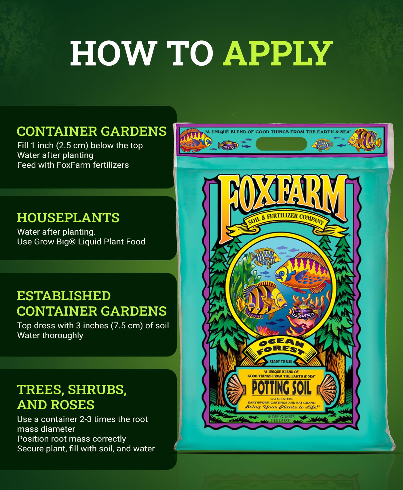 FoxFarm Ocean Forest Potting Soil, 12qt – Light, Aerated Texture, Designed for All Container Plants – pH Adjusted for Optimal Nutrient Uptake, Effectively Retains Moisture (12 Quart)