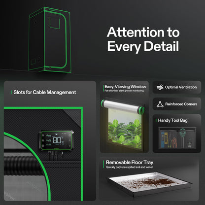 VIVOSUN S336 3x3 Grow Tent, 36"x36"x72" High Reflective Mylar with Observation Window and Floor Tray for Hydroponics Indoor Plant for VS2000/VS3000
