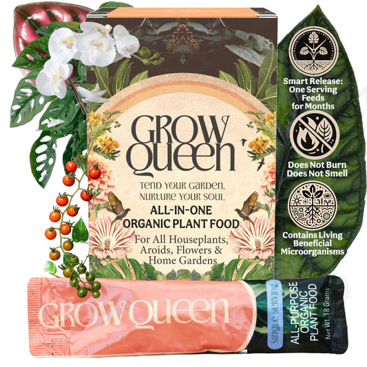 Grow Queen All-in-One Complete Organic Plant Food, Indoor Plant Food for Houseplants, Organic Fertilizer for Vegetable Gardens, 7 Formulated Single Servings Feeds 14 gal Fast and Slow Release